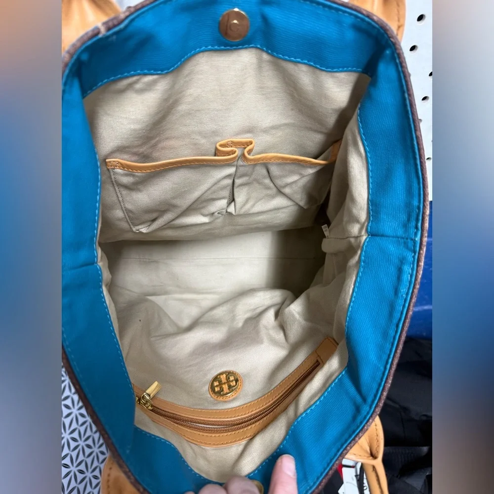 Tory Burch Teal, Brown & Tan Tote